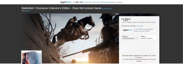 Abgespeckte Battlefield 1 Collector´s Edition aufgetaucht