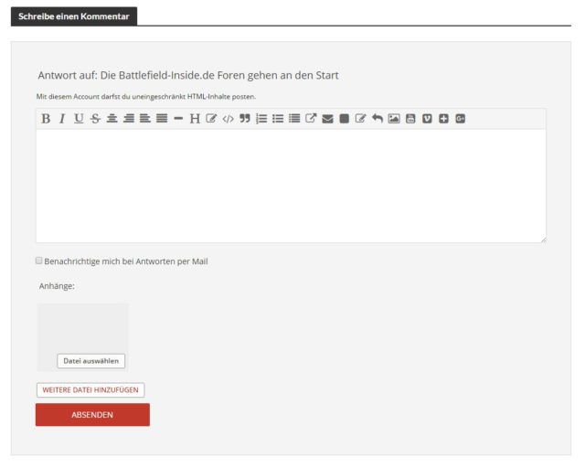 Der neue Forum und Kommentar Editor. Platz für Bilder, eigene Uploads, Videos und mehr.