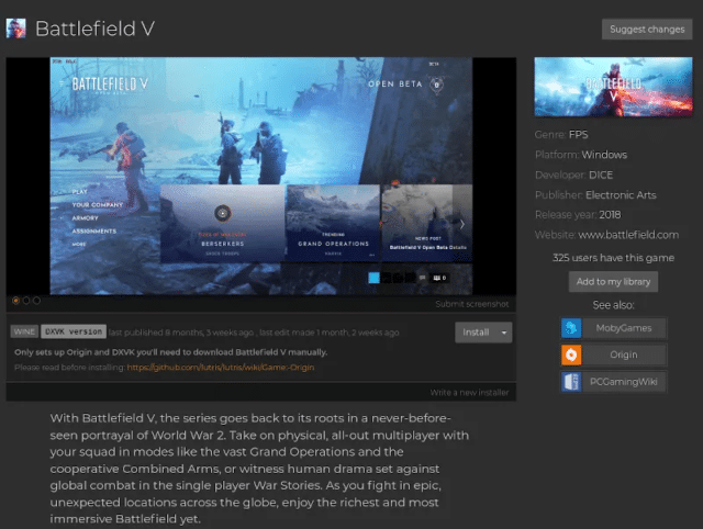 Battlefield V via Linux spielen, führt derzeit zu Bann
